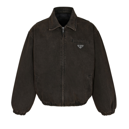 프라다 패딩 데님 블루종 자켓 브라운