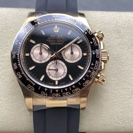 클린공장 롤렉스 데이토나 블랙 인덱스 다이얼 로즈 골드 러버밴드 126518