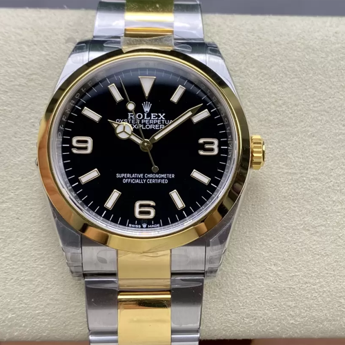 VS공장 롤렉스 익스플르러1 블랙 다이얼 옐로우 골드 콤비 M124273