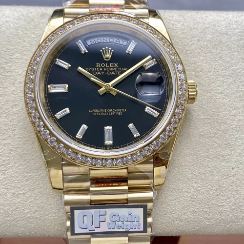 QF공장 롤렉스 데이데이트 블랙 다이얼 바게트다이아 옐로우골드 금통 40mm 228238