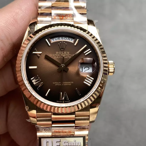 QF공장 롤렉스 데이데이트 브라운 로만 다이얼 로즈금통 36mm 128235