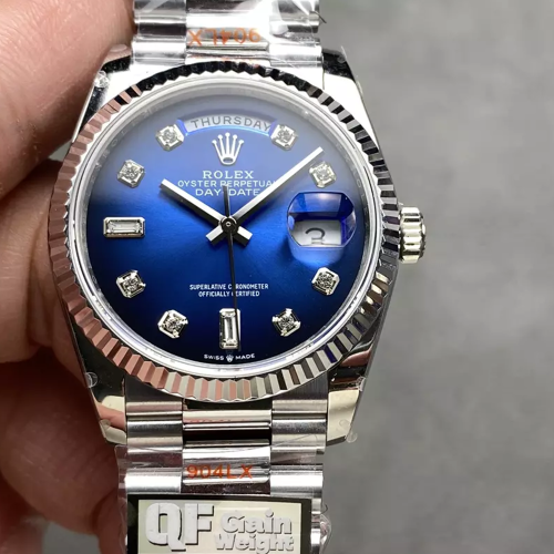 QF공장 롤렉스 데이데이트 청판 옴브레 다이얼 10P다이아 화이트 골드 36mm 128236