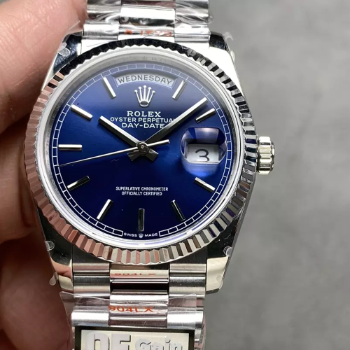 QF공장 롤렉스 데이데이트 청판 다이얼 바인덱스 화이트골드 금통 36mm 128236