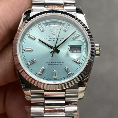 QF공장 롤렉스 데이데이트 플래티넘 다이얼 바게트다이아 화이트 골드 금통 36mm 128236