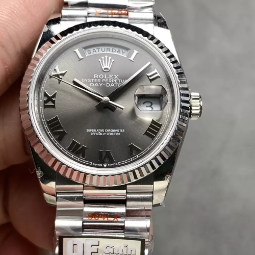 QF공장 롤렉스 데이데이트 그레이 로만 다이얼 화이트 골드 금통 36mm 128236