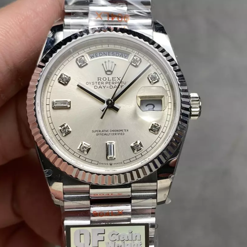 QF공장 롤렉스 데이데이트 실버 다이얼 10P 다이아 화이트 골드 36mm 128236