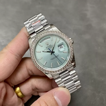 GM공장 V3 롤렉스 데이데이트 플래티넘 와플 다이얼 화이트 골드 금통 다이아 베젤 40mm m228236