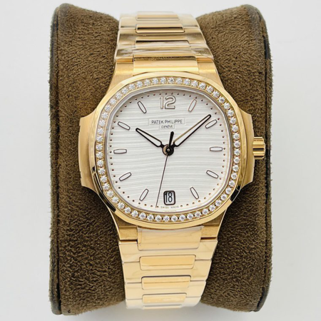 3K공장 파텍필립 노틸러스 7118 화이트 다이얼 다이아 베젤 옐로우 골드 금통 34mm 여성용