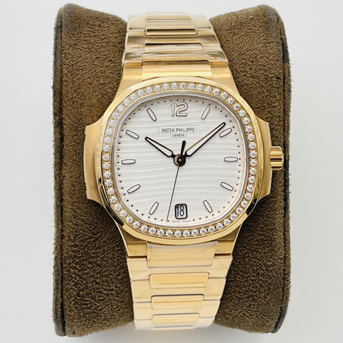 3K공장 파텍필립 노틸러스 7118 화이트 다이얼 다이아 베젤 옐로우 골드 금통 34mm 여성용