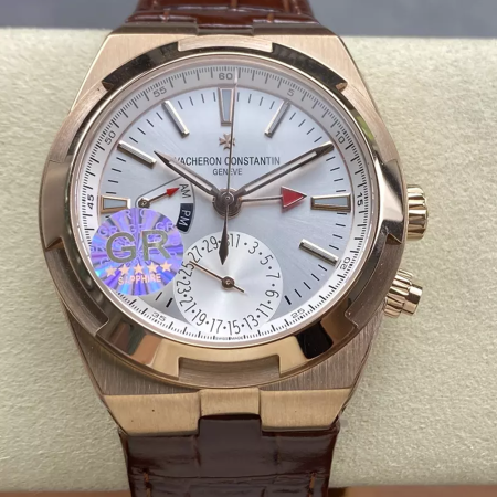GR공장 바쉐론콘스탄틴 오버시즈 듀얼 타임 7920V 실버 다이얼 로즈골드 금통 가죽밴드