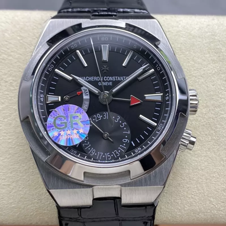 GR공장 바쉐론콘스탄틴 오버시즈 듀얼 타임 7900V 블랙 다이얼 스틸 가죽밴드
