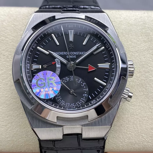 GR공장 바쉐론콘스탄틴 오버시즈 듀얼 타임 7900V 블랙 다이얼 스틸 가죽밴드