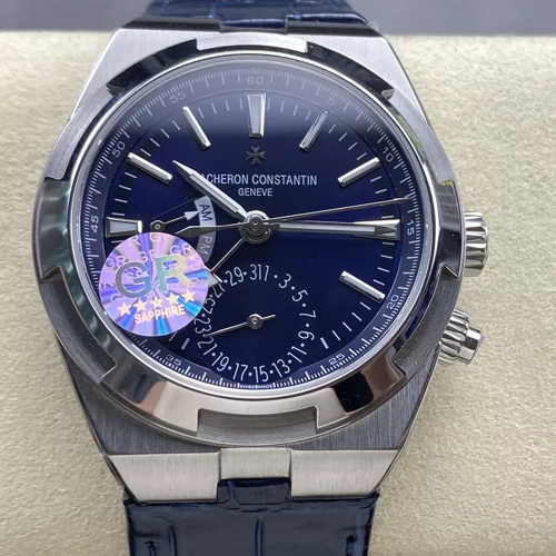 GR공장 바쉐론콘스탄틴 오버시즈 듀얼 타임 7900V 청판 다이얼 스틸 가죽밴드