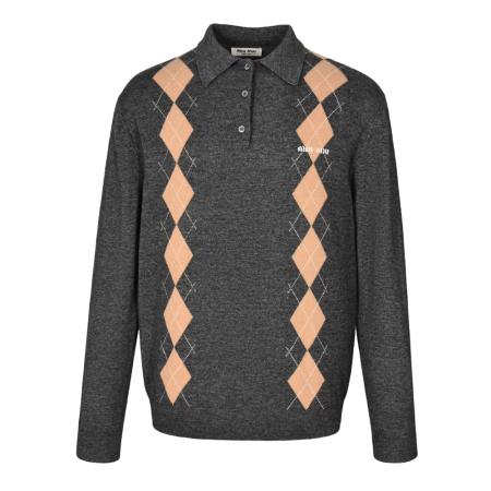 미우미우 캐시미어 니트 폴로 셔츠 슬레이트 그레이