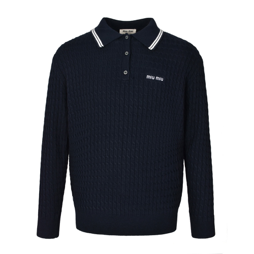 미우미우 코튼 크로쉐 폴로 셔츠 블루 화이트