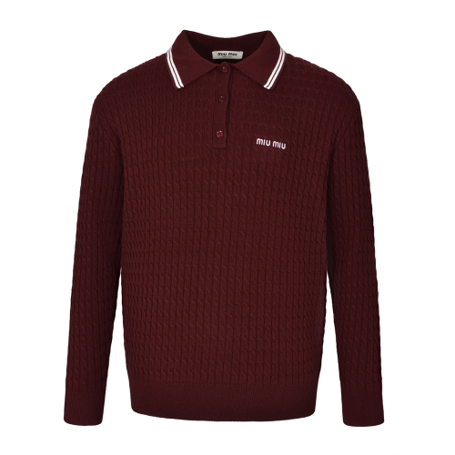 미우미우 코튼 크로쉐 폴로 셔츠 버건디 화이트