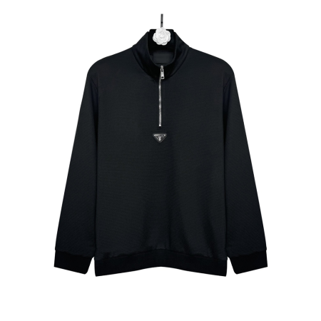 프라다 삼각 로고 피케 폴로 저지 긴팔 티셔츠 블랙