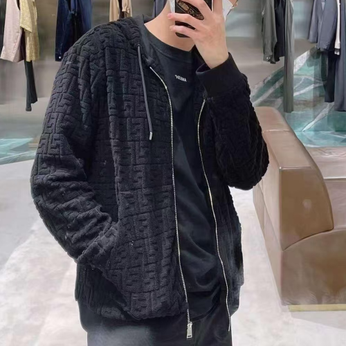 펜디 로고 자카드 테리 후드 집업