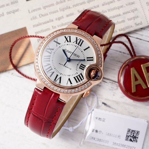 AF공장 까르띠에 발롱 브루 드 로즈골드 다이아 베젤 / 레드 가죽밴드 33mm