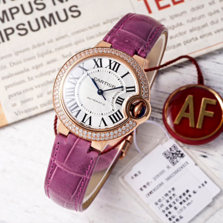 AF공장 까르띠에 발롱 브루 드 로즈골드 다이아 베젤 / 퍼플 가죽밴드 33mm