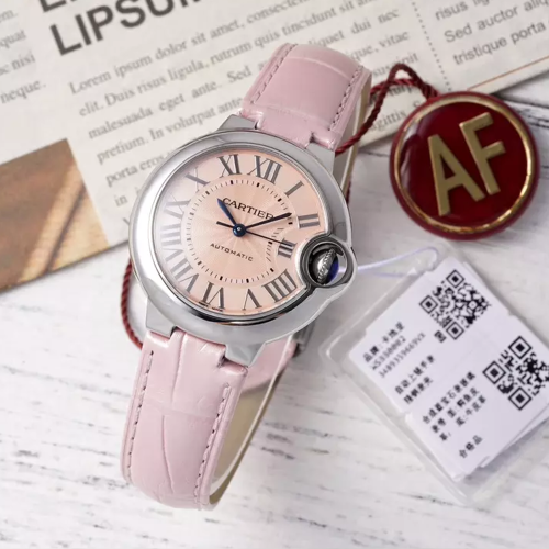 AF공장 까르띠에 발롱 브루 드 스틸 / 핑크 가죽밴드 33mm