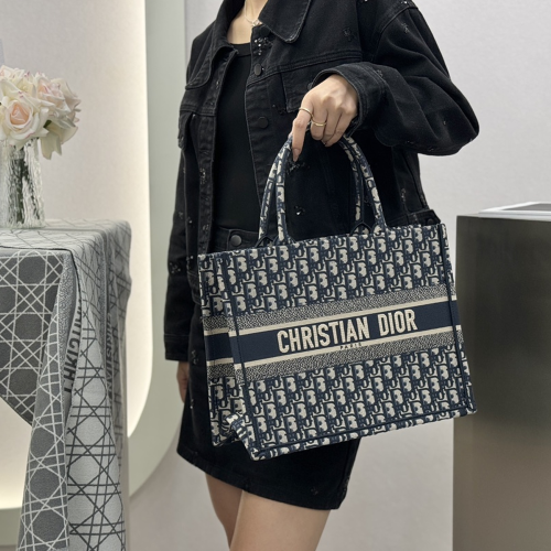 디올 오블리크 자수 북토트 토트백 블루 스몰 미디움 라지