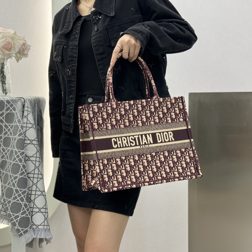 디올 오블리크 자수 북토트 토트백 그레이 와인 미디움 라지