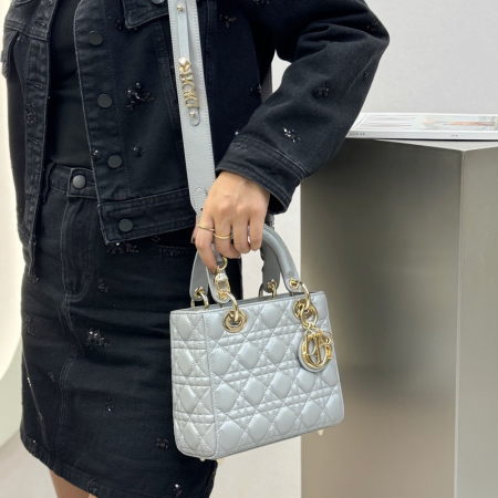 디올 레이디 디올 스몰 백 펄 그레이