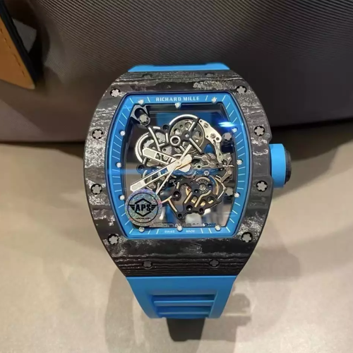 APS공장 V2 리차드밀 부바왓슨 RM-055 블랙 카본 케이스 블루 러버밴드