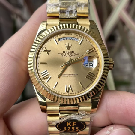 KF공장 롤렉스 데이데이트 샴폐인 다이얼 로만 인덱스 옐로우 골드 금통 40mm 228238