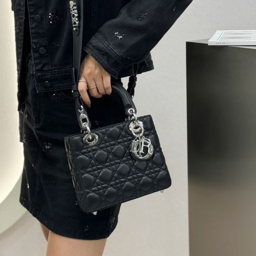 디올 레이디 디올 미디엄 백 ABC 스몰 블랙 실버버클