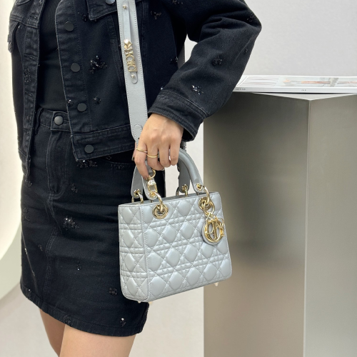 디올 레이디 디올 미디엄 백 ABC 스몰 펄 그레이 골드버클