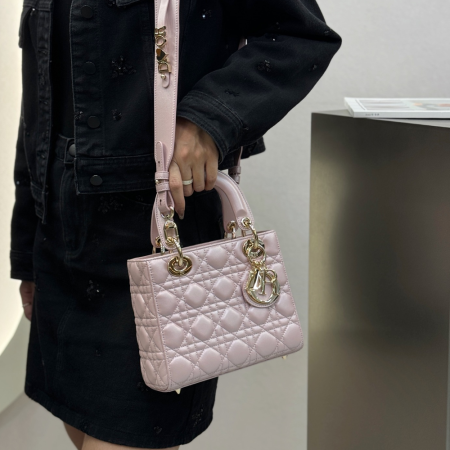디올 레이디 디올 미디엄 백 ABC 스몰 펄 핑크 골드버클