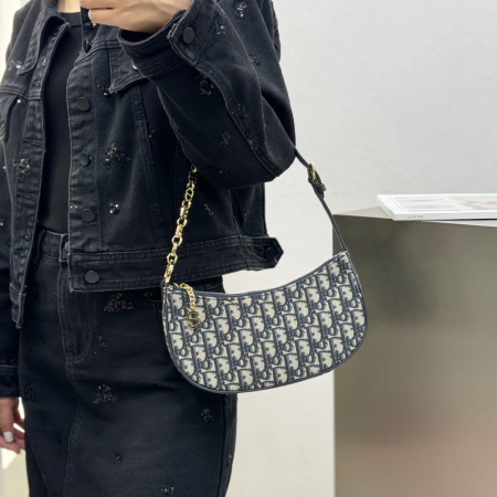 디올 CD 라운지 백 블루 디올 오블리크 자카드