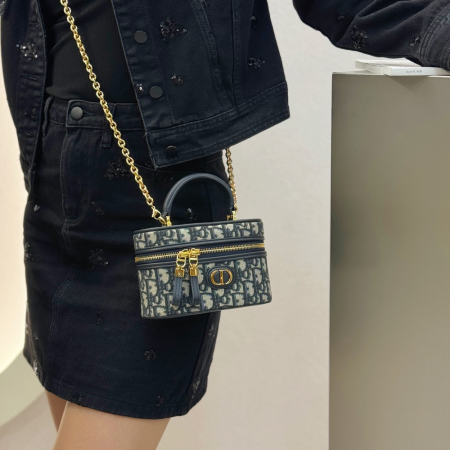 디올 30 몽테인 미니 베니티 케이스 오블리크 자카드 블루