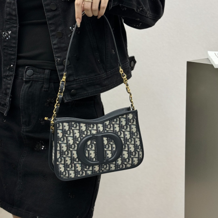 디올 CD 시그니쳐 호보 미니백 블루 디올 오블리크 자카드