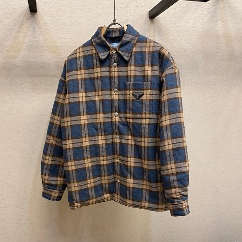 프라다 체크 울 트윌 럼버잭 자켓 토바코
