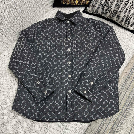 구찌 리버서블 그레이/블랙 GG 섀도우 울 자켓