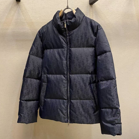 디올 다운 재킷 네이비 블루 테크니컬 자카드