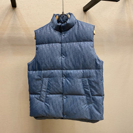 디올 오블리크 경량 푸퍼 베스트 블루 테크니컬 자카드