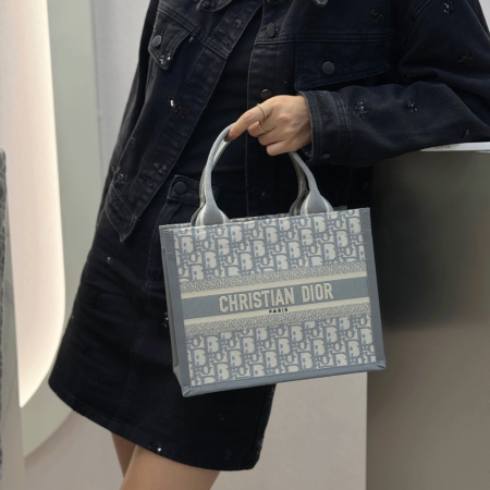 디올 스몰 북 토트백 오블리크 자카드 그레이