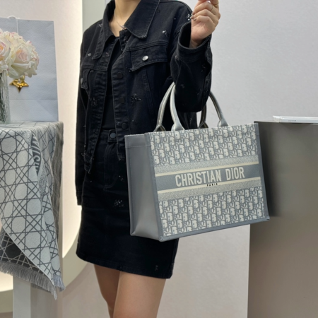 디올 미디엄 북 토트백 오블리크 자카드 그레이