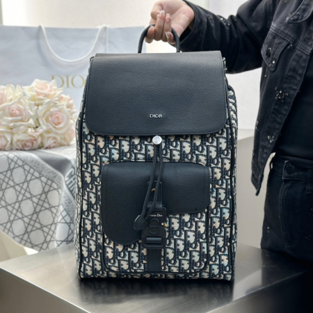 디올 새들 백팩 오블리크 자카드 베이지 블랙