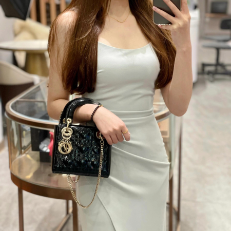 디올 미니 레이디백 페이턴트 까나쥬 블랙