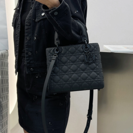 디올 미디엄 레이디백 울트라 매트 까나쥬 블랙