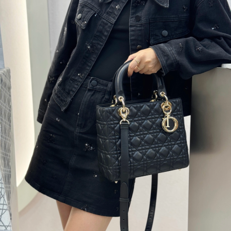 디올 미디엄 레이디백 까나쥬 블랙