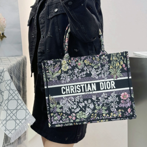 디올 미디엄 북 토트백 블루 멀티 컬러 Millefiori Unicorn 모티브 자수