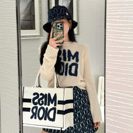 디올 미디엄 북 토트백 그래피티 화이트 블루