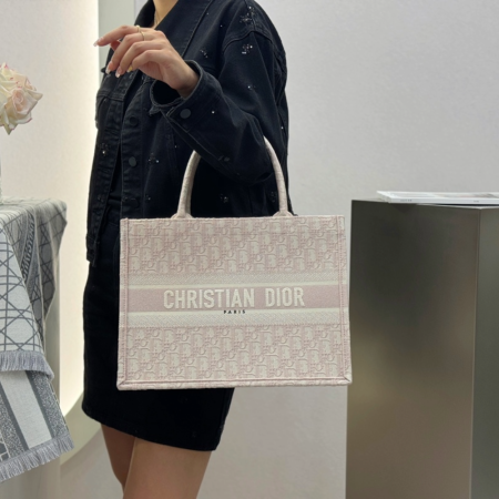 디올 미디엄 북 토트백 오블리크 자카드 핑크