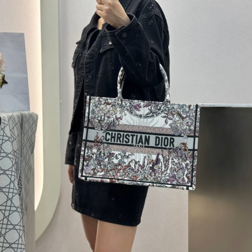 디올 미디엄 북 토트백 에크루 멀티컬러